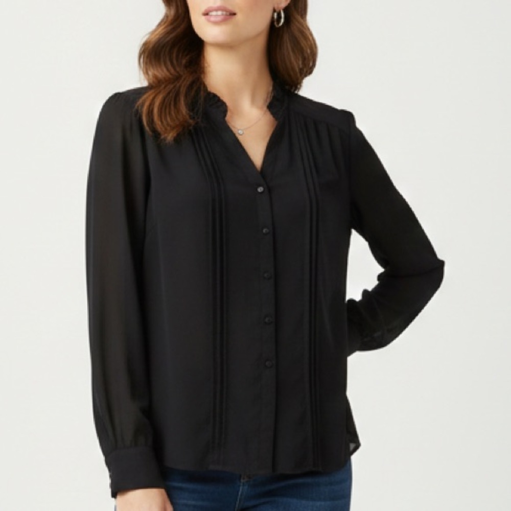 Nanette Lepore Black Ruffle Blouse TOP long sleeves LARGE NWOT